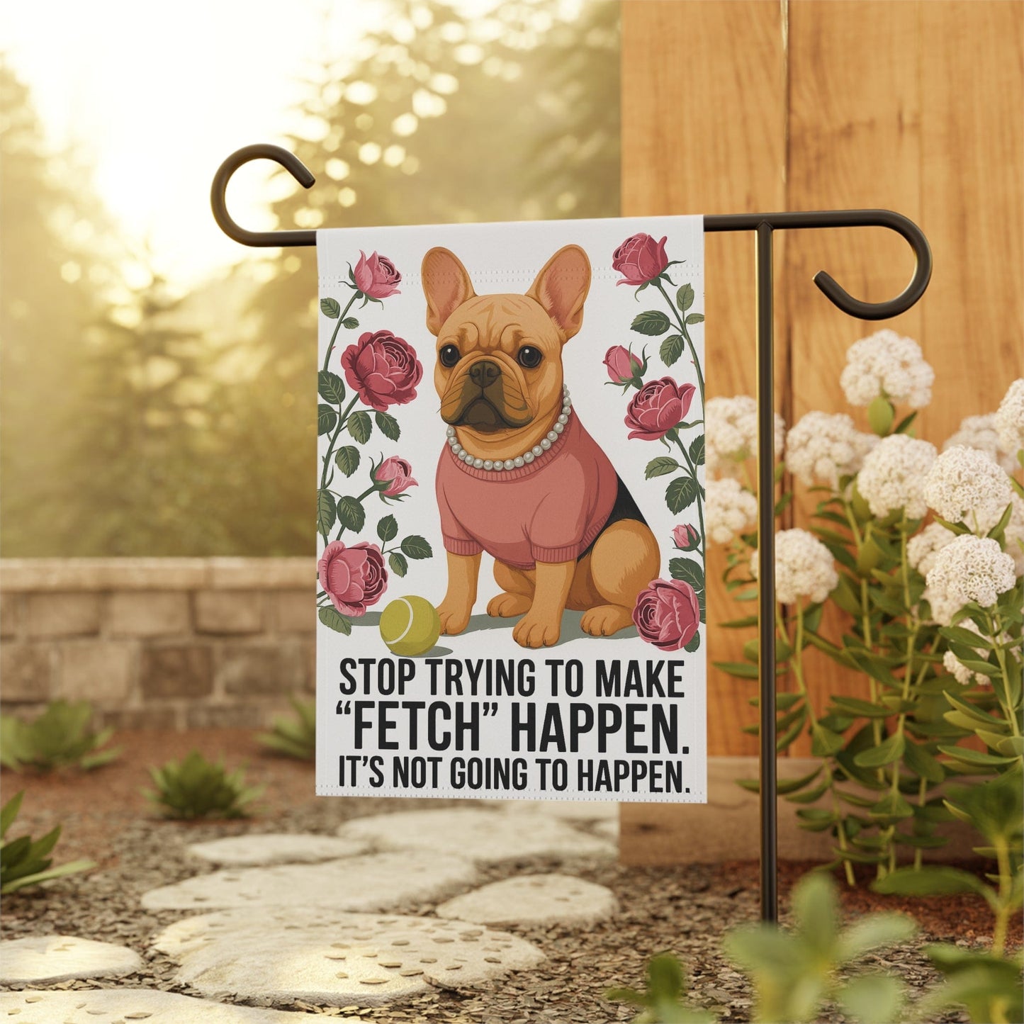 Fawn French Bulldog Fetch Garden Flag