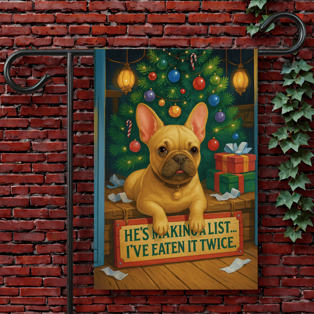 Fawn French Bulldog Funny Christmas Flag 12'' × 18''