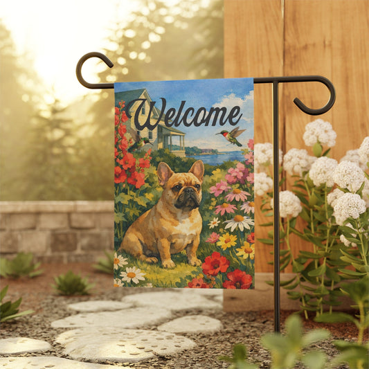 Personalized Frenchie Garden Hummingbirds Yard Flag