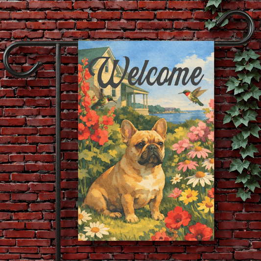 Personalized Frenchie Garden Hummingbirds Yard Flag 12'' × 18''