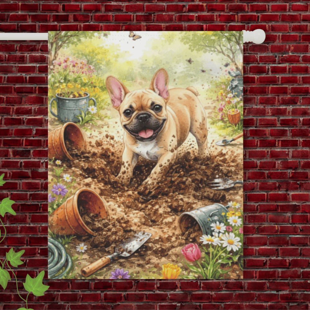 Personalized Frenchie Gardening Helper Garden Flag 24.5'' × 32''