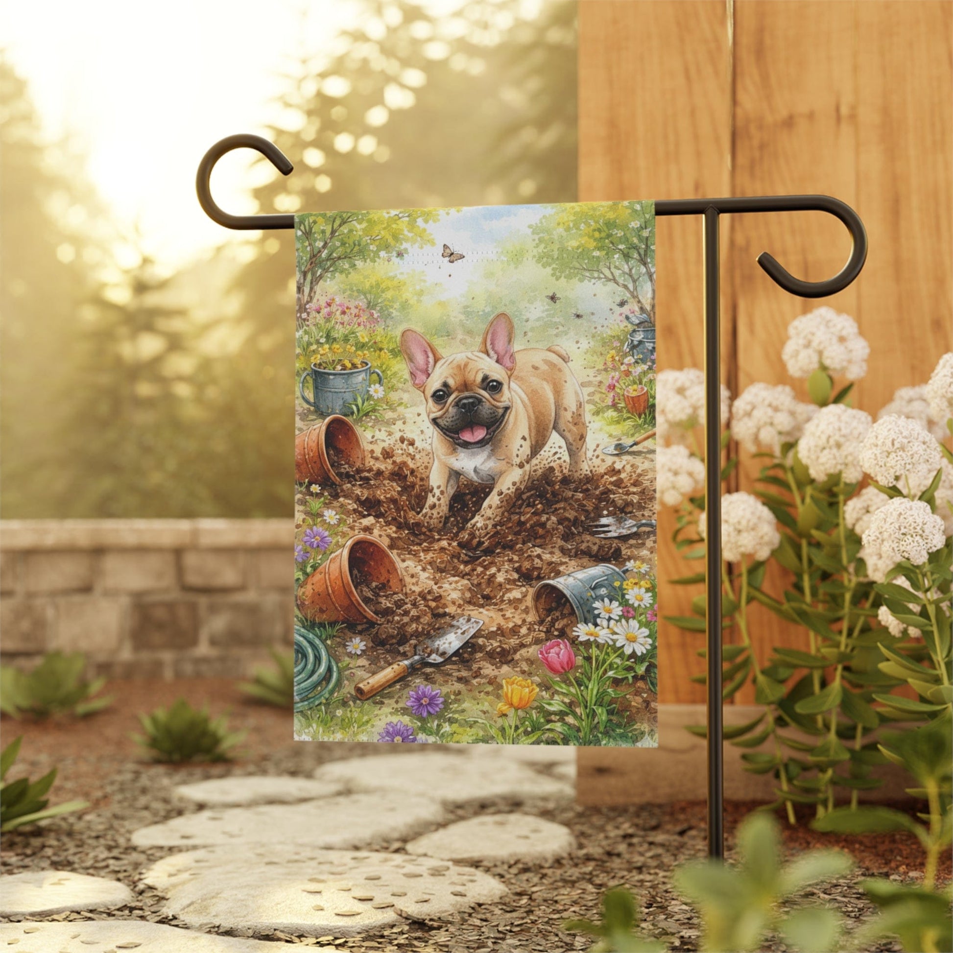 Personalized Frenchie Gardening Helper Garden Flag