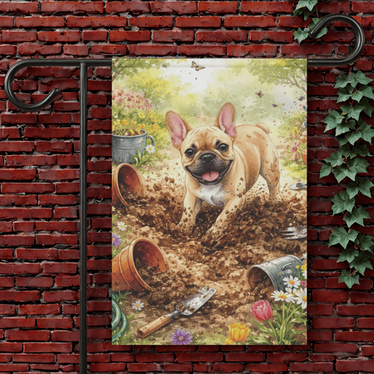Personalized Frenchie Gardening Helper Garden Flag 12'' × 18''