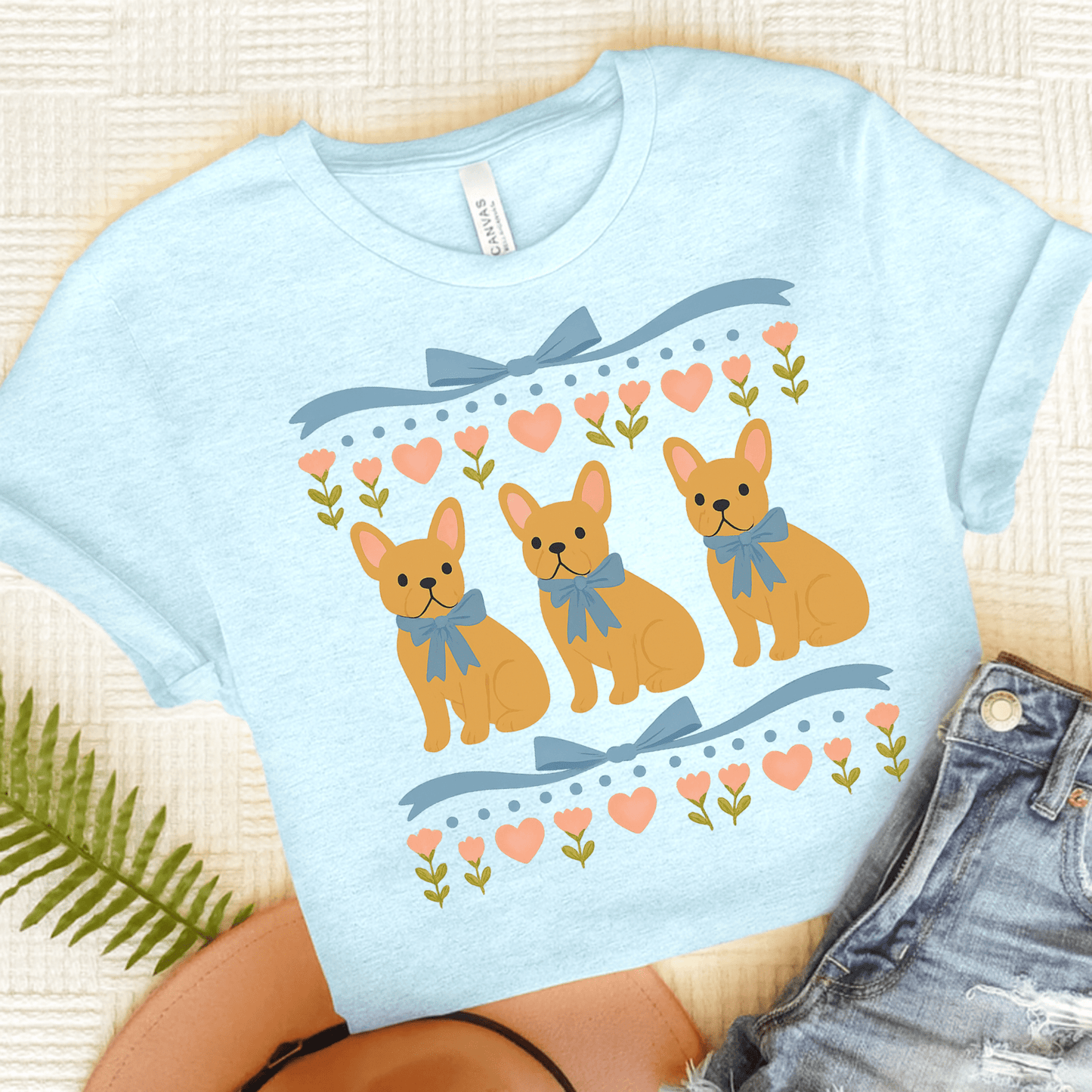 Fawn French Bulldog Grandma TShirt Heather Ice Blue