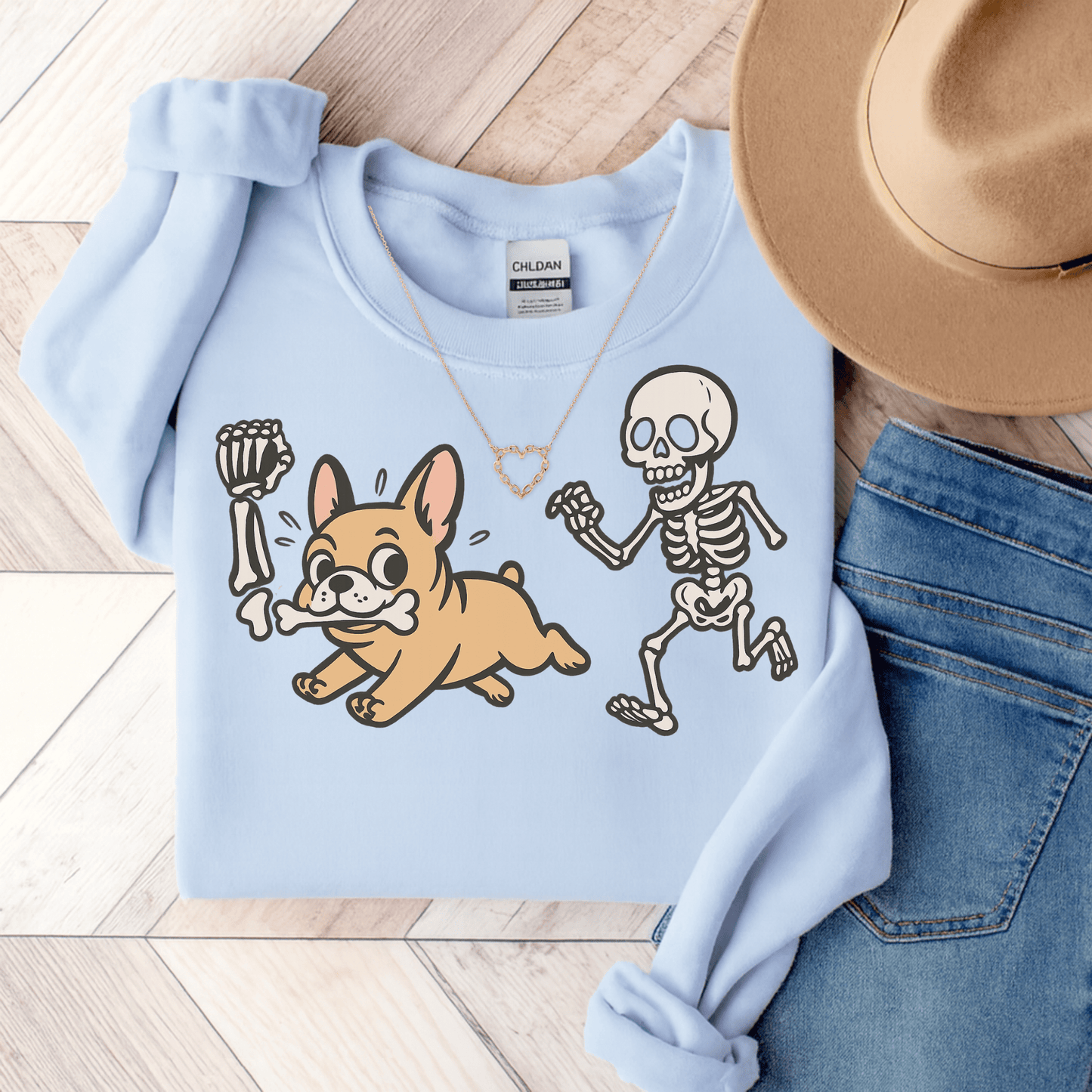 Printify Sweatshirt S / Light Blue Fawn French Bulldog Grave Robber Sweatshirt