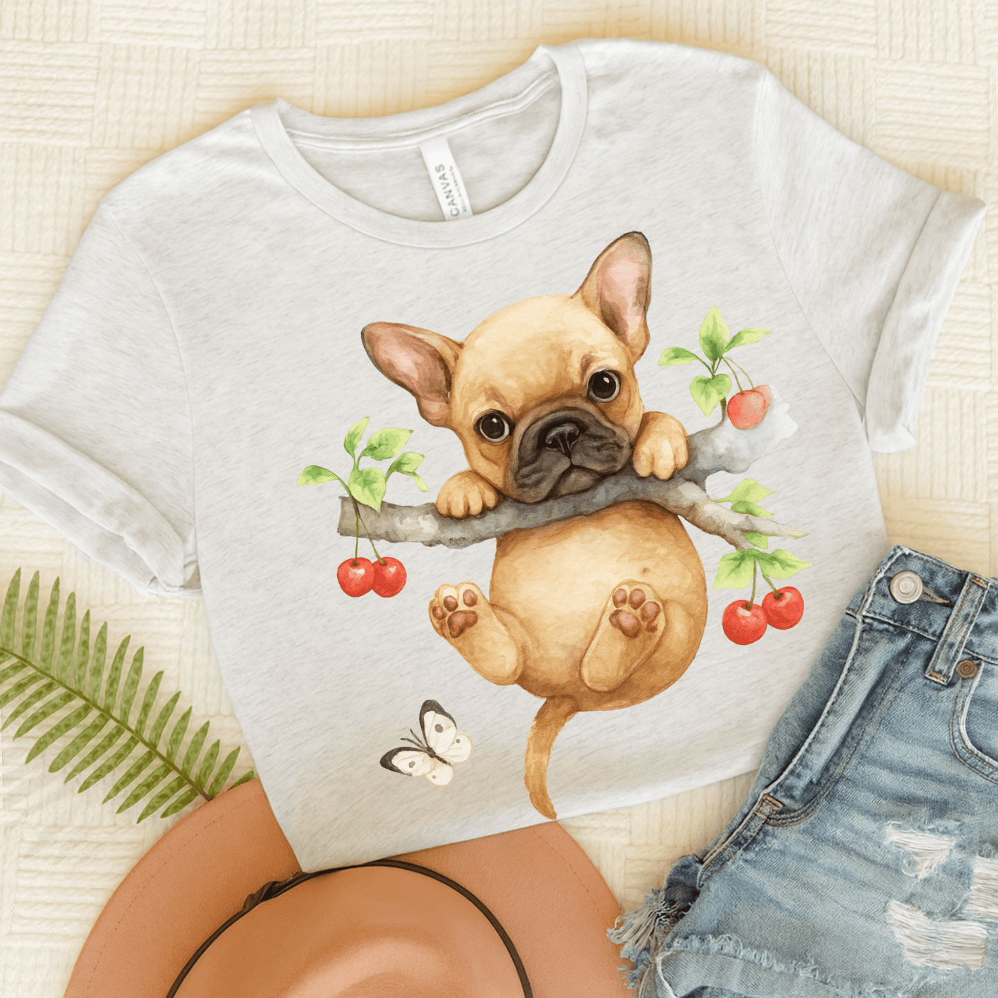 Printify T-Shirt Ash / S Fawn French Bulldog Hang In There Tshirt