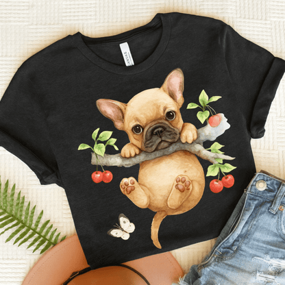 Printify T-Shirt Solid Black Blend / S Fawn French Bulldog Hang In There Tshirt