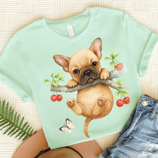 Printify T-Shirt Heather Mint / S Fawn French Bulldog Hang In There Tshirt