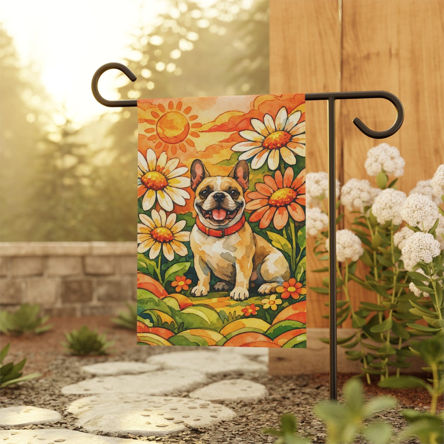 Fawn French Bulldog Hippie Easter Garden Yard Flag