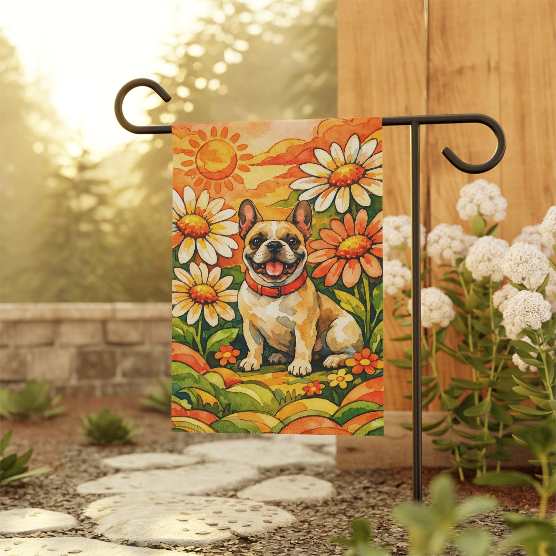 Fawn French Bulldog Hippie Easter Garden Yard Flag