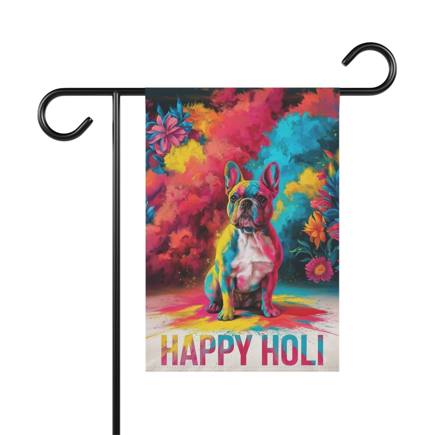 Printify Home Decor 12'' × 18'' Fawn French Bulldog, Holi Garden Flag, Indian Festival Funny Dog Lovers Yard Outside Decor