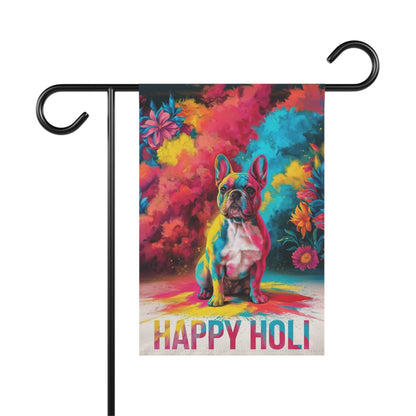 Printify Home Decor 12'' × 18'' Fawn French Bulldog, Holi Garden Flag, Indian Festival Funny Dog Lovers Yard Outside Decor