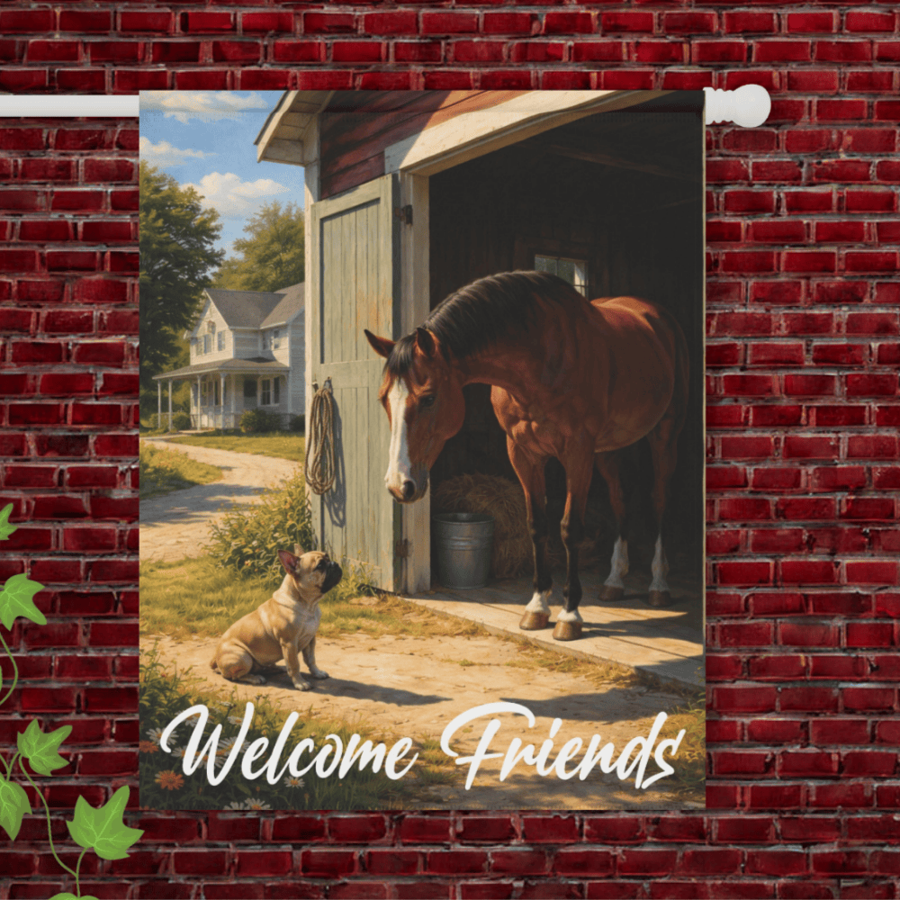 Fawn French Bulldog Horse Barn Farm Yard Flag 24.5'' × 32''