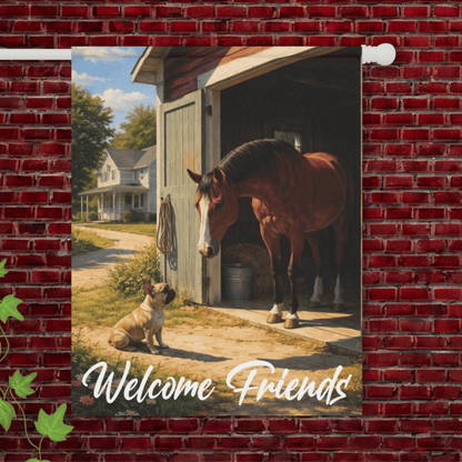 Fawn French Bulldog Horse Barn Farm Yard Flag 24.5'' × 32''