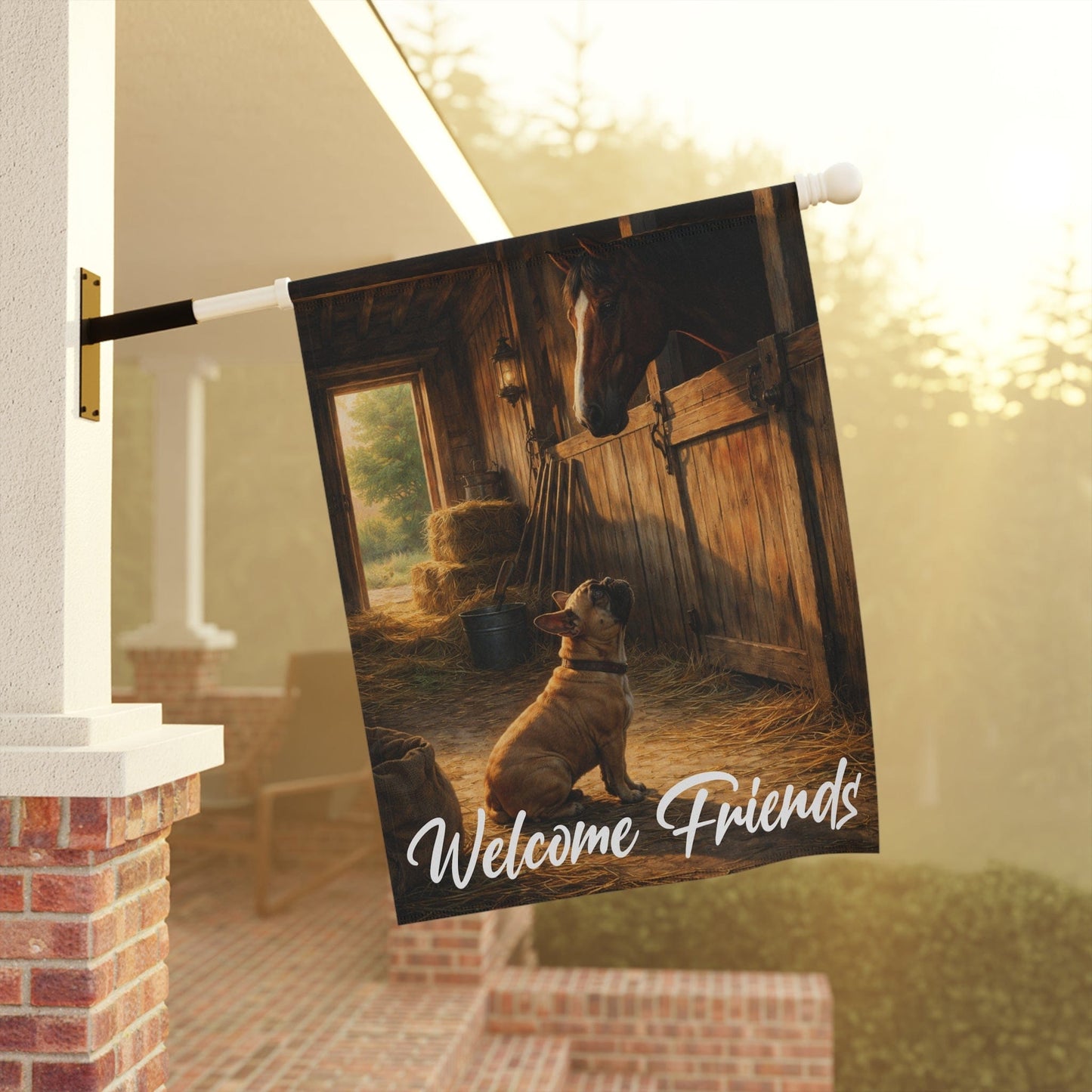 Fawn French Bulldog Horse Barn Yard Flag