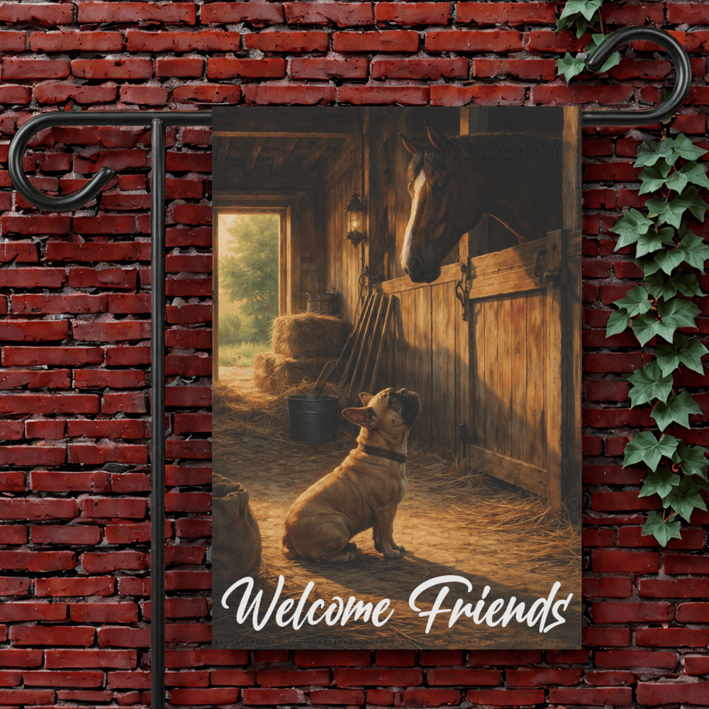 Fawn French Bulldog Horse Barn Yard Flag 12'' × 18''