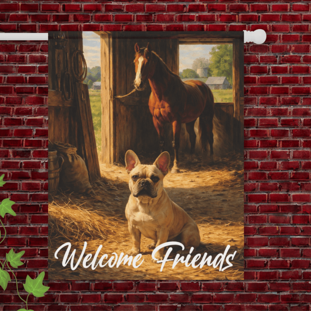 Fawn French Bulldog Horse Barn Yard Garden Flag 24.5'' × 32''