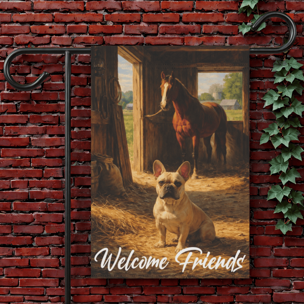 Fawn French Bulldog Horse Barn Yard Garden Flag 12'' × 18''