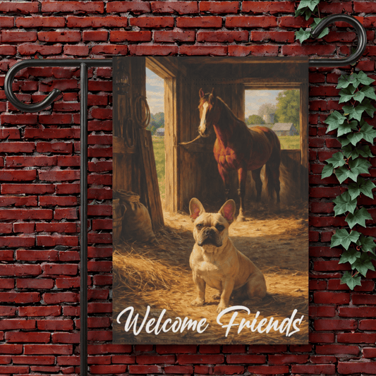 Fawn French Bulldog Horse Barn Yard Garden Flag 12'' × 18''
