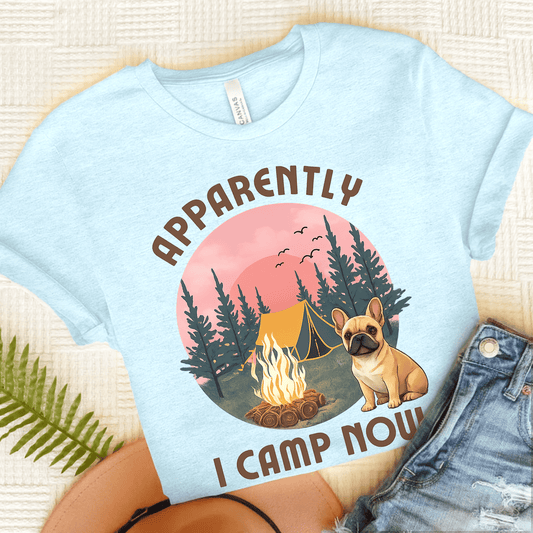 Fawn French Bulldog I Camp Now Unisex TShirt Heather Ice Blue