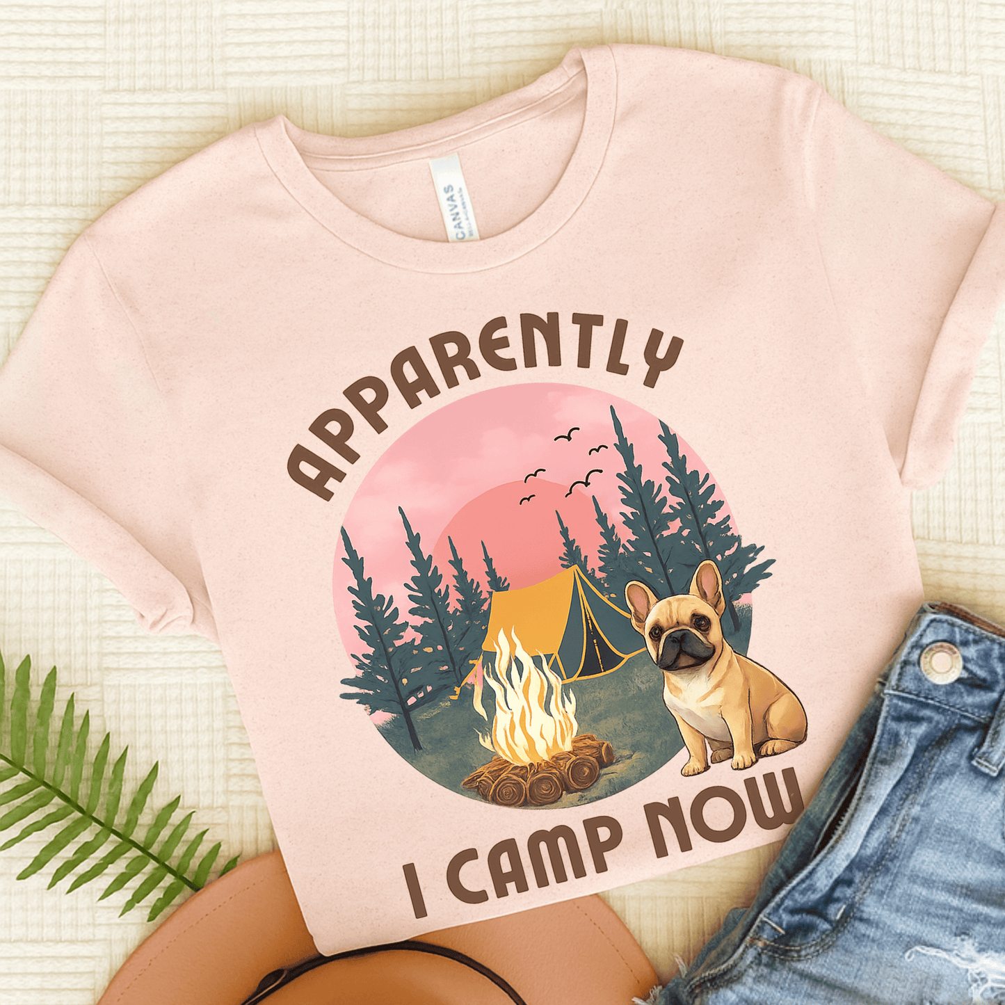 Fawn French Bulldog I Camp Now Unisex TShirt Soft Pink