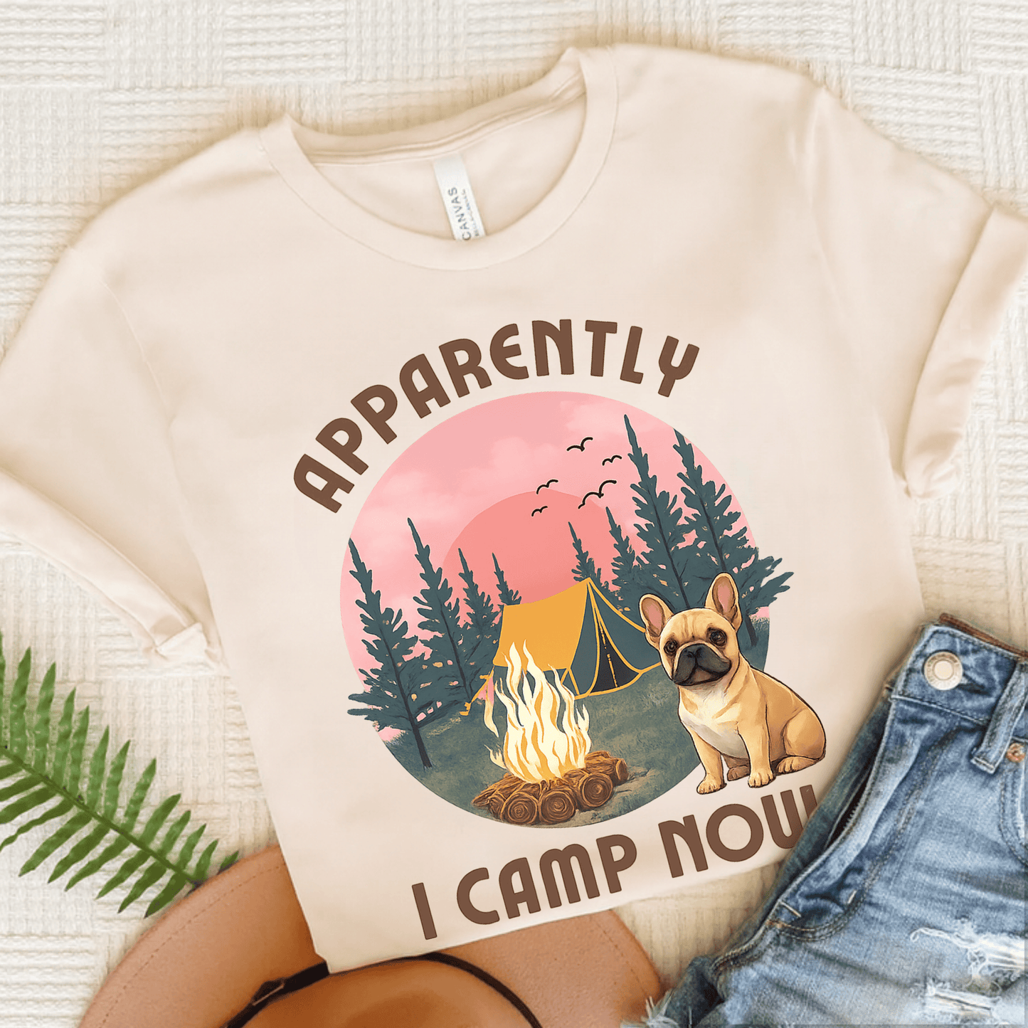 Fawn French Bulldog I Camp Now Unisex TShirt Natural