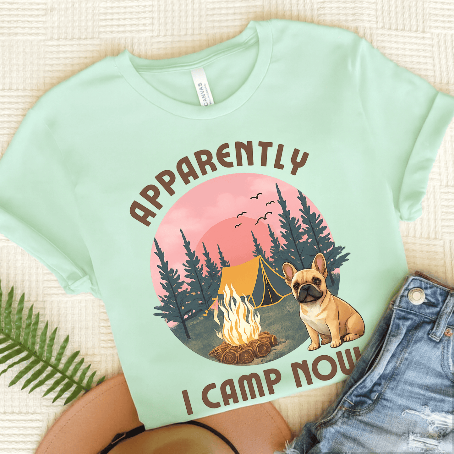 Fawn French Bulldog I Camp Now Unisex TShirt Heather Mint
