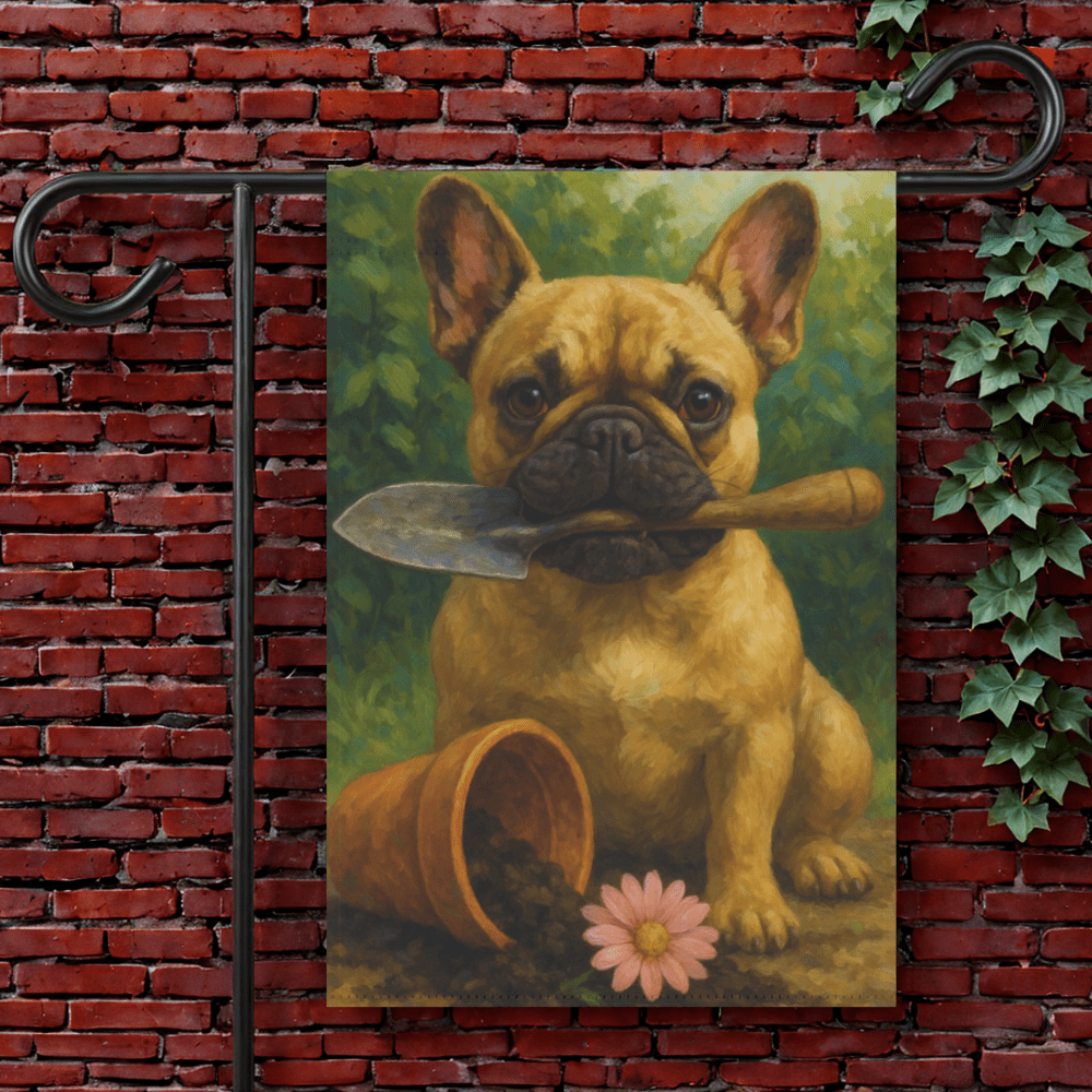 Fawn French Bulldog Little Gardener Garden Flag 12'' × 18''