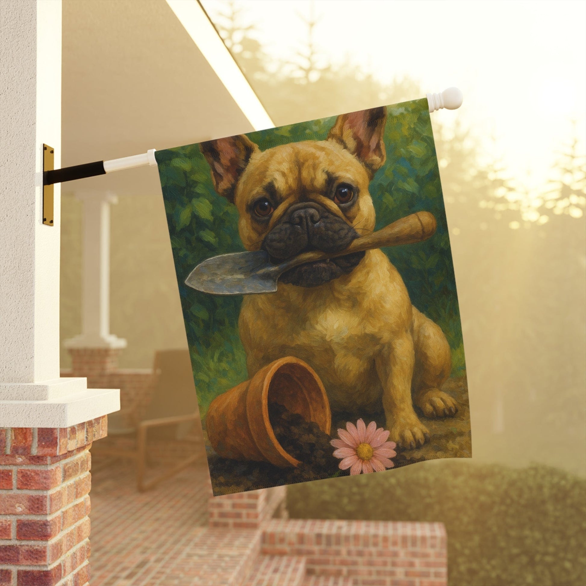 Fawn French Bulldog Little Gardener Garden Flag
