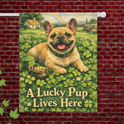 Fawn French Bulldog Lucky Pup St Patricks Day Garden Flag 24.5'' × 32''