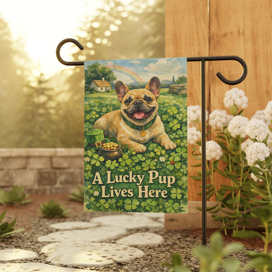 Fawn French Bulldog Lucky Pup St Patricks Day Garden Flag