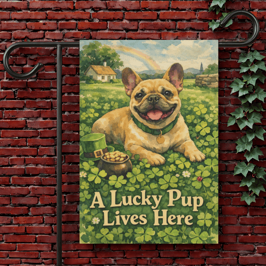 Fawn French Bulldog Lucky Pup St Patricks Day Garden Flag 12'' × 18''
