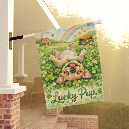 Fawn French Bulldog Lucky Pup St Patties Day Garden Flag