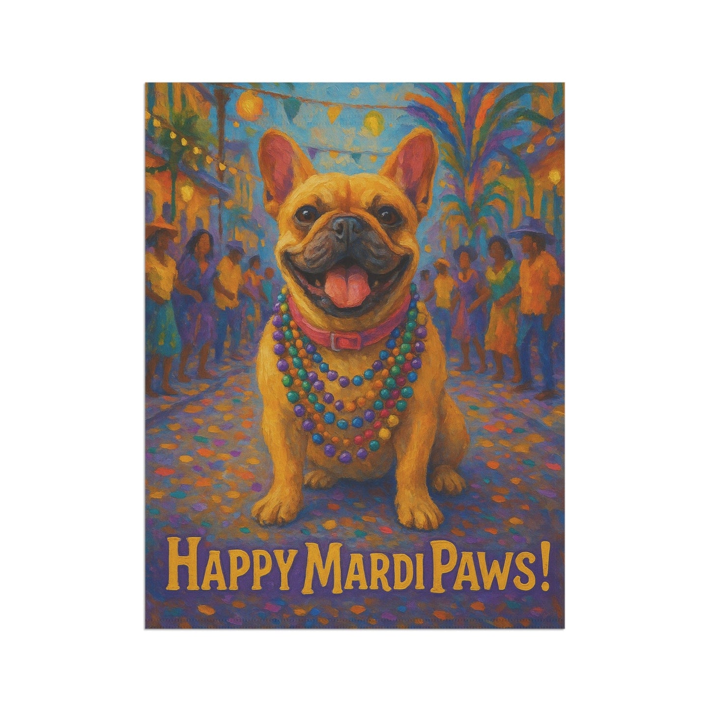 Fawn French Bulldog Mardi Gras Paws Garden Flag