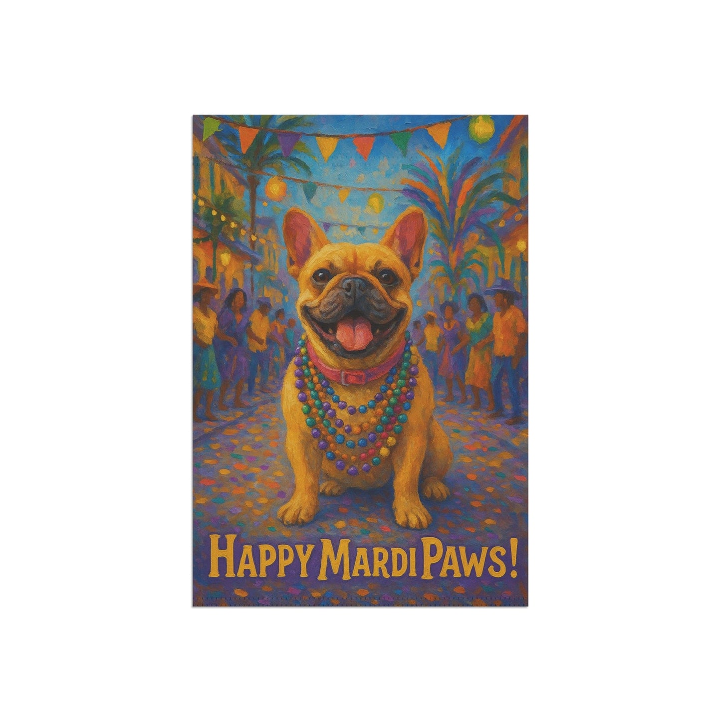 Fawn French Bulldog Mardi Gras Paws Garden Flag