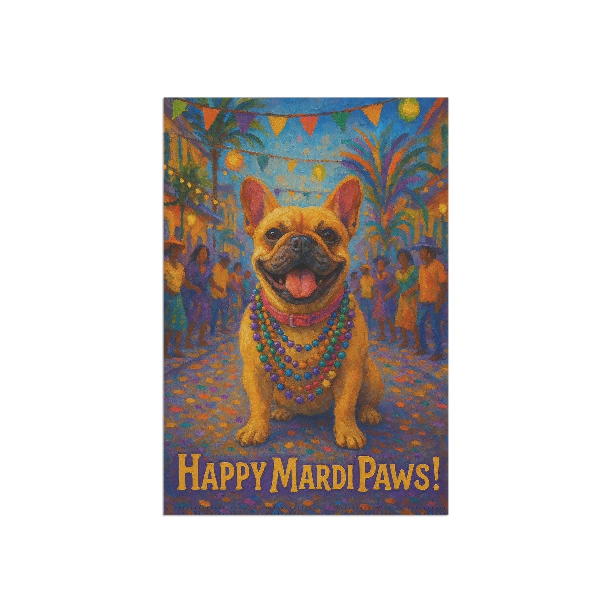 Fawn French Bulldog Mardi Gras Paws Garden Flag