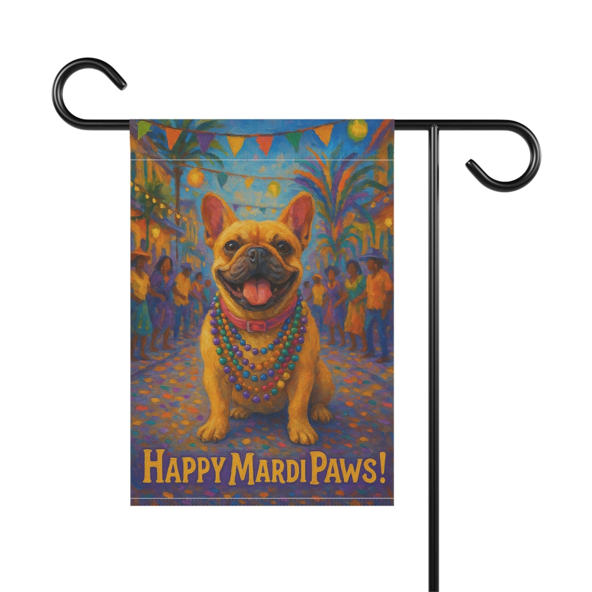 Fawn French Bulldog Mardi Gras Paws Garden Flag