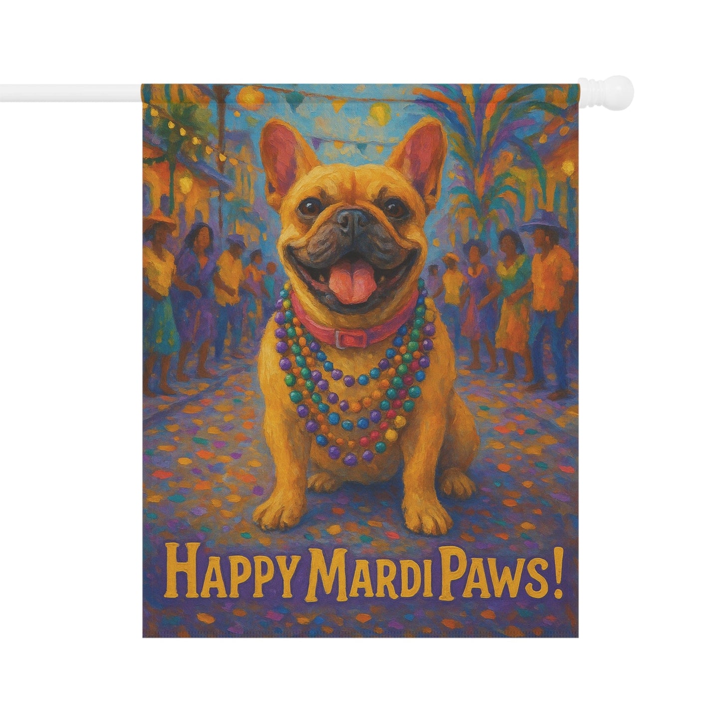 Fawn French Bulldog Mardi Gras Paws Garden Flag