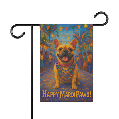 Fawn French Bulldog Mardi Gras Paws Garden Flag