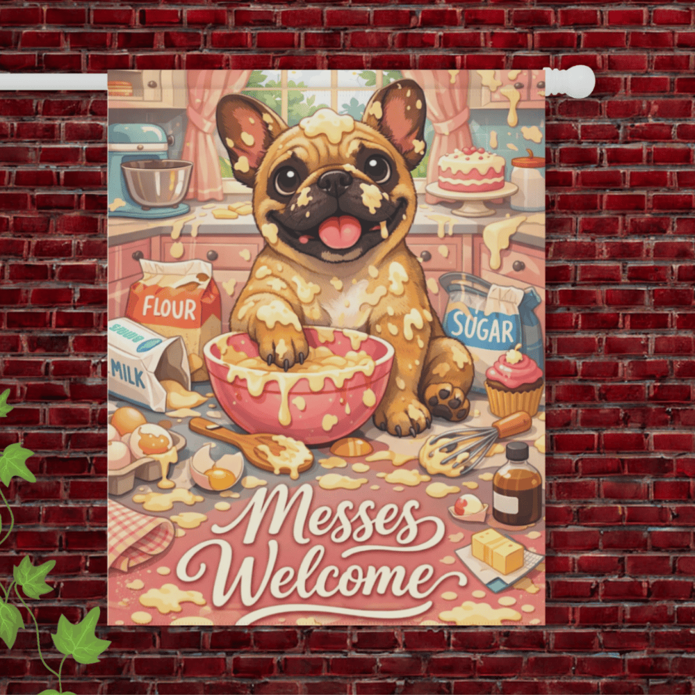 Fawn French Bulldog Messy Baker Garden Flag 24.5'' × 32''