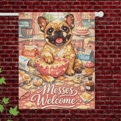 Fawn French Bulldog Messy Baker Garden Flag 24.5'' × 32''