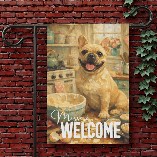 Fawn French Bulldog Messy Baking Bakers Garden Flag 12'' × 18''