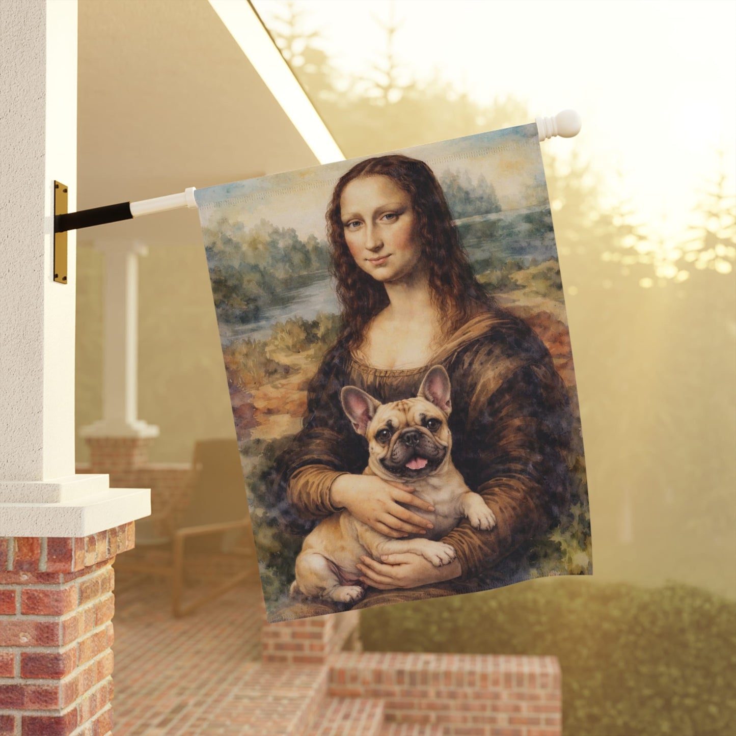 Fawn French Bulldog Mona Lisa Garden Flag