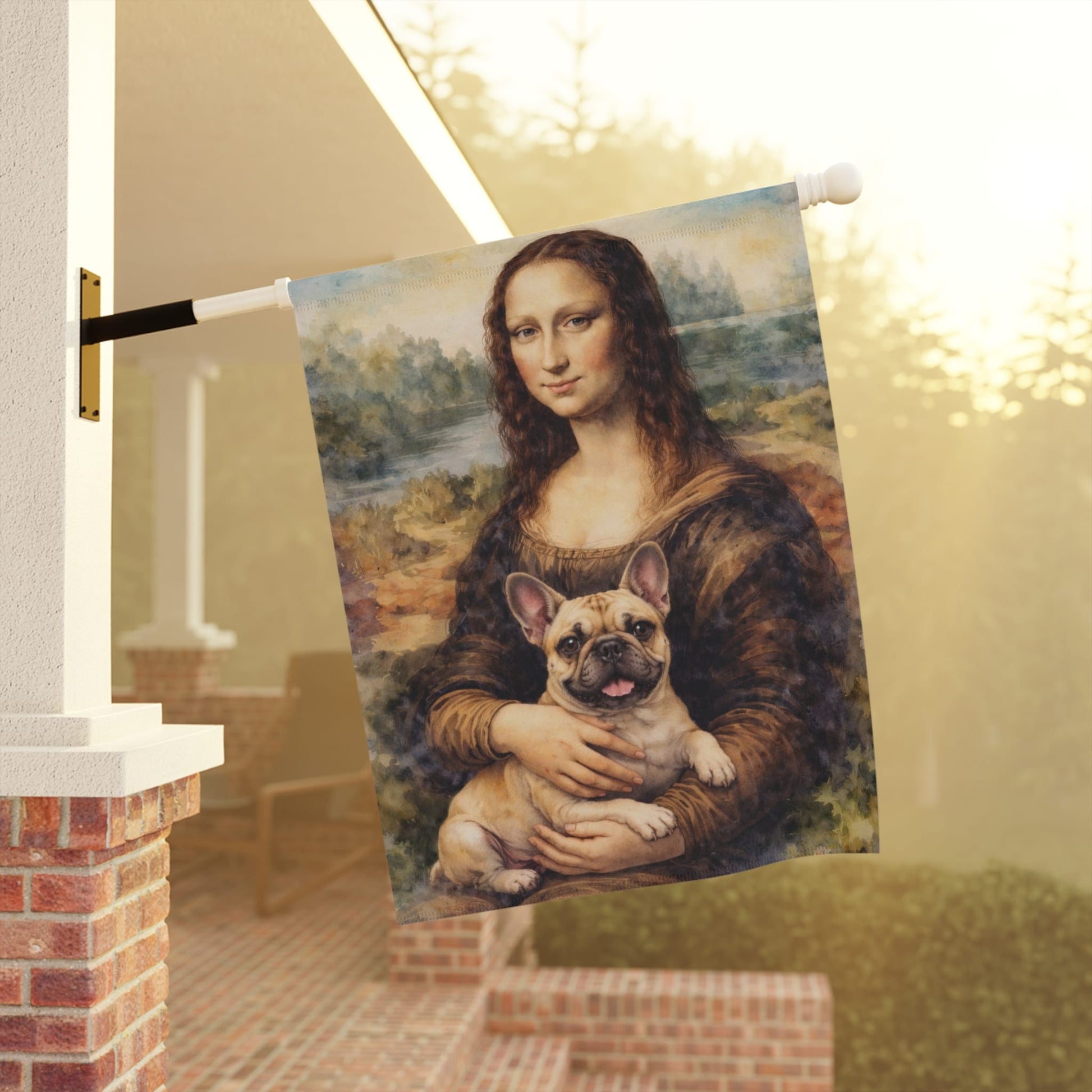 Fawn French Bulldog Mona Lisa Garden Flag