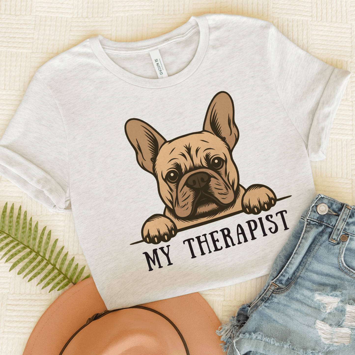 Printify T-Shirt Ash / S Fawn French Bulldog My Therapist TShirt