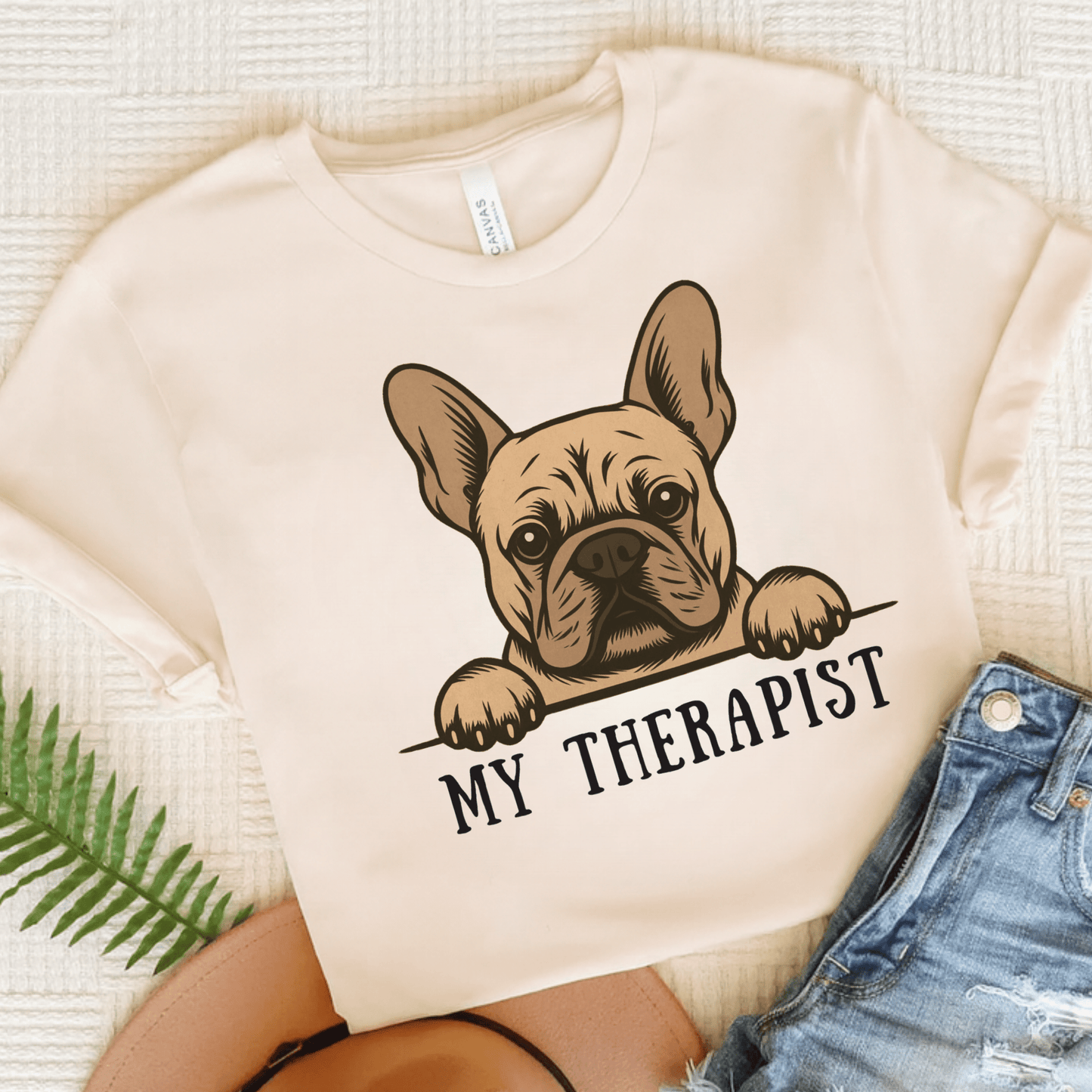 Printify T-Shirt Natural / S Fawn French Bulldog My Therapist TShirt