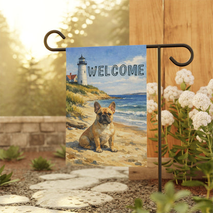 Fawn French Bulldog Nautical Beach Garden Flag