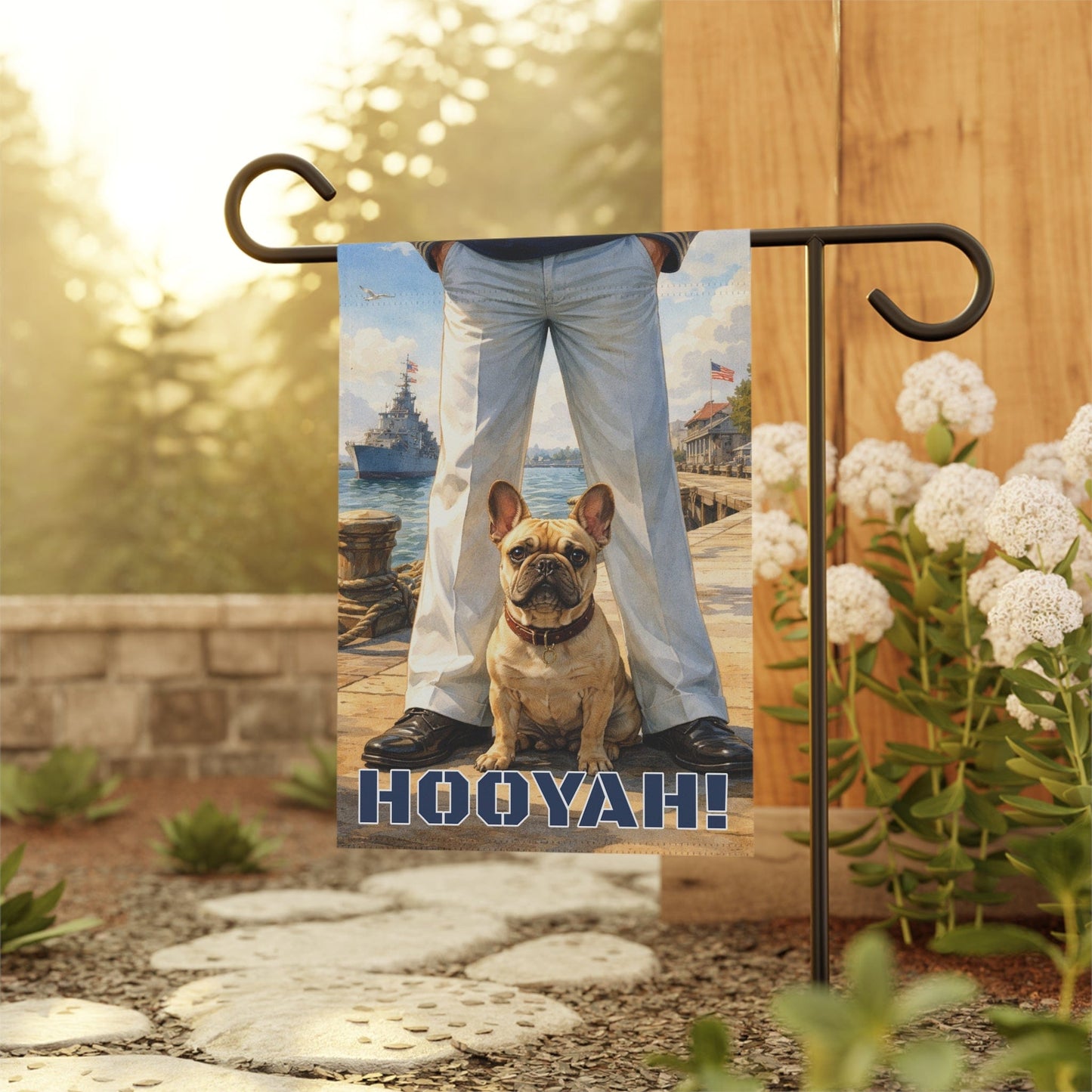 Fawn French Bulldog Naval Nautical Military Sailor Garden Flag