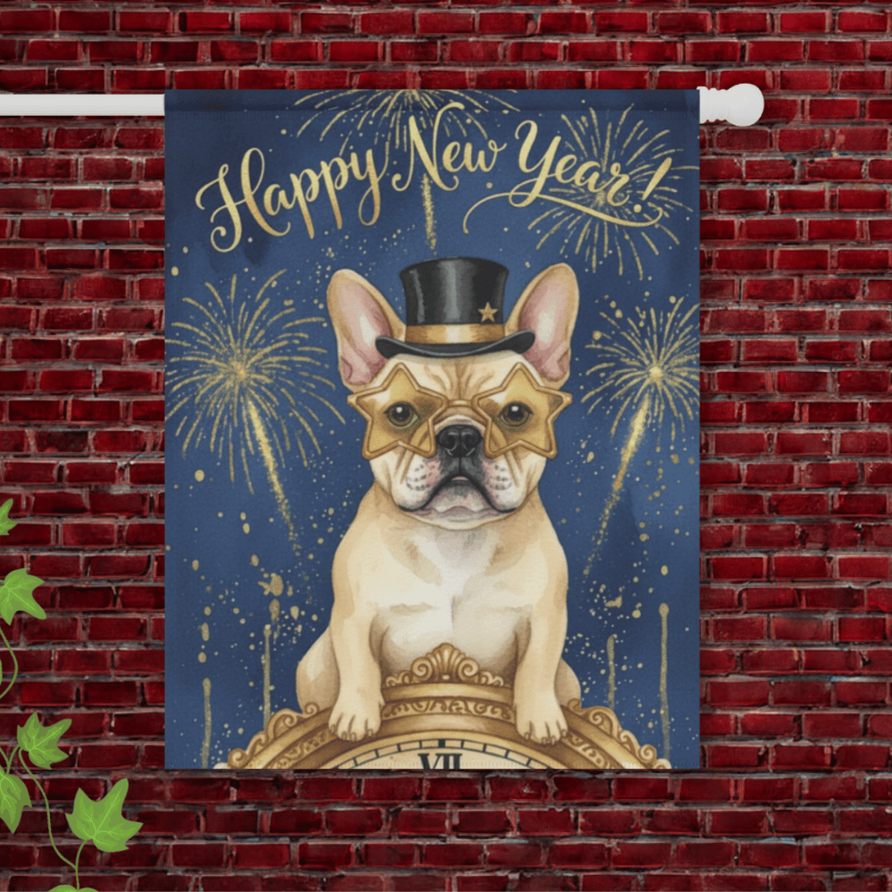 Fawn French Bulldog New Year Garden Flag 24.5'' × 32''