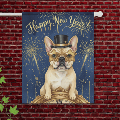 Fawn French Bulldog New Year Garden Flag 24.5'' × 32''